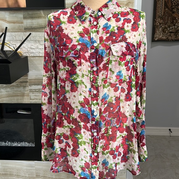 Equipment Femme Floral 100% Silk Long Sleeve Top. Size L - Picture 3 of 11